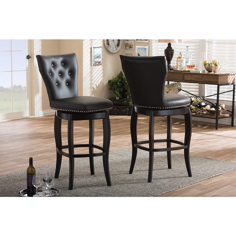 Faux Leather Upholstered Button-tufted 29-Inch 2-Piece Swivel Bar Stool Set. Picture 4