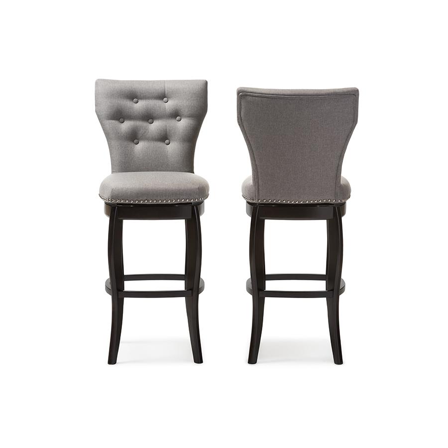 Grey Fabric Upholstered Button-tufted 29-Inch 2-Piece Swivel Bar Stool Set. Picture 5
