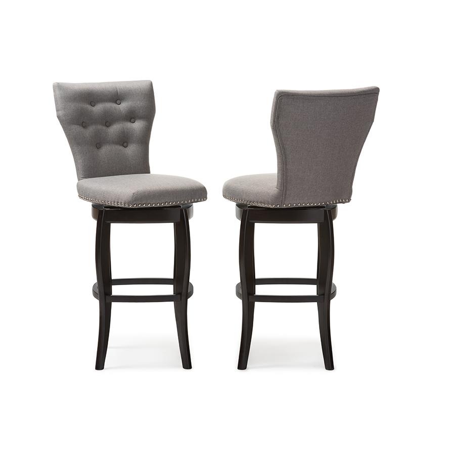 Grey Fabric Upholstered Button-tufted 29-Inch 2-Piece Swivel Bar Stool Set. Picture 2