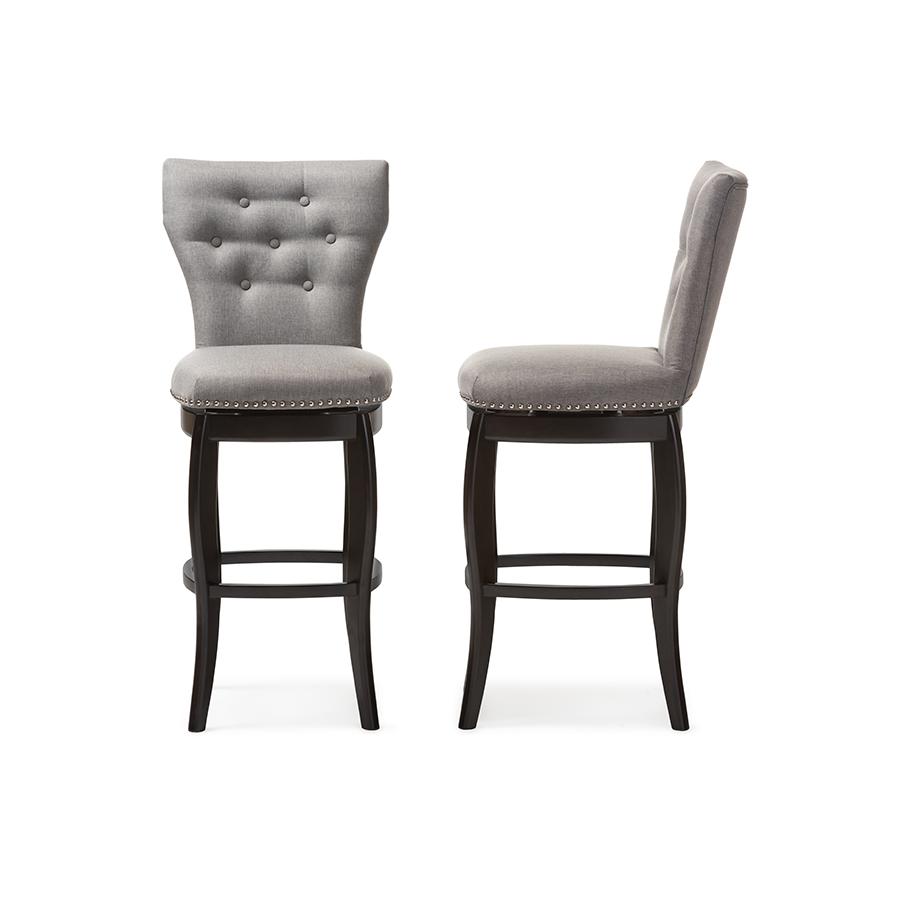 Grey Fabric Upholstered Button-tufted 29-Inch 2-Piece Swivel Bar Stool Set. Picture 3