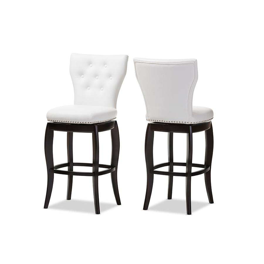Baxton Studio Leonice Modern and Contemporary White Faux Leather Upholstered Button-tufted 29-Inch 2-Piece Swivel Bar Stool Set. Picture 2