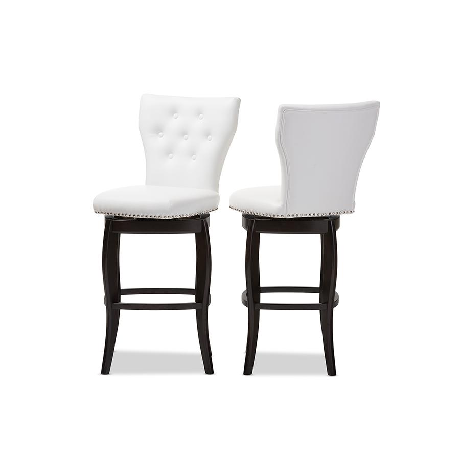 Baxton Studio Leonice Modern and Contemporary White Faux Leather Upholstered Button-tufted 29-Inch 2-Piece Swivel Bar Stool Set. Picture 3