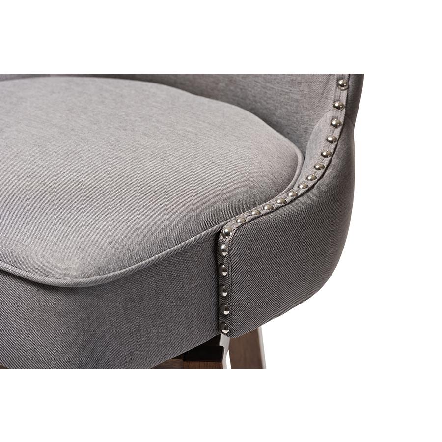 Grey Fabric Button-Tufted Upholstered 2-Piece Swivel Barstool Set. Picture 6