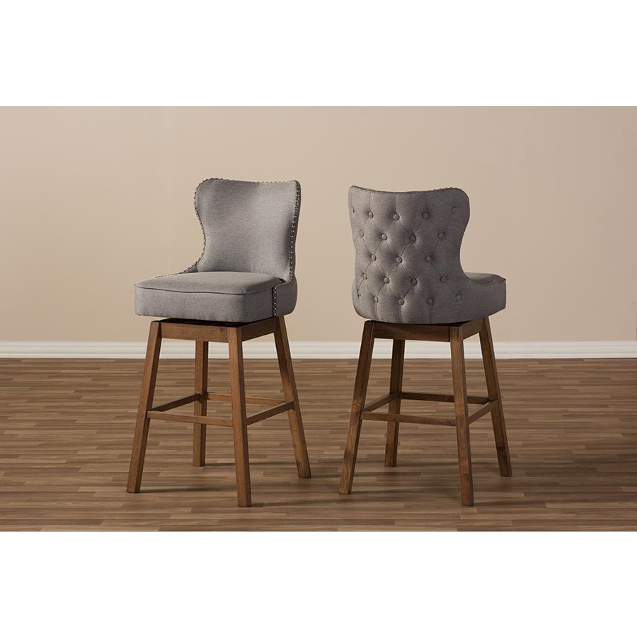 Grey Fabric Button-Tufted Upholstered 2-Piece Swivel Barstool Set. Picture 8