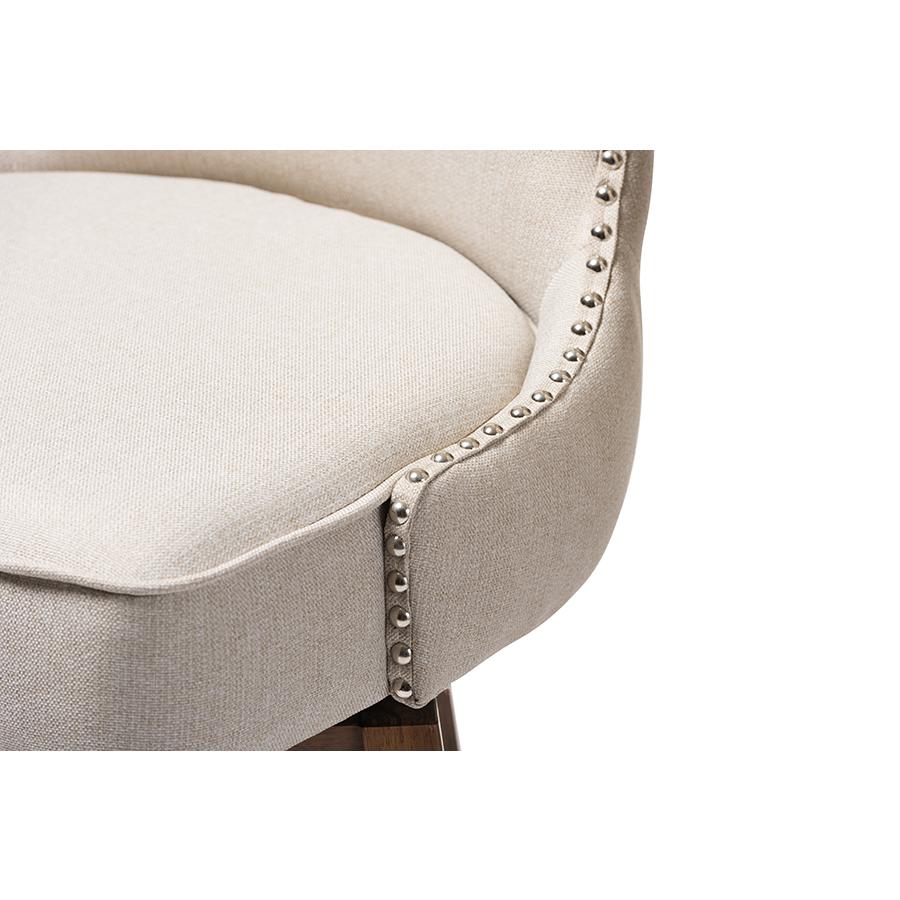 Light Beige Fabric Button-Tufted Upholstered 2-Piece Swivel Barstool Set. Picture 6