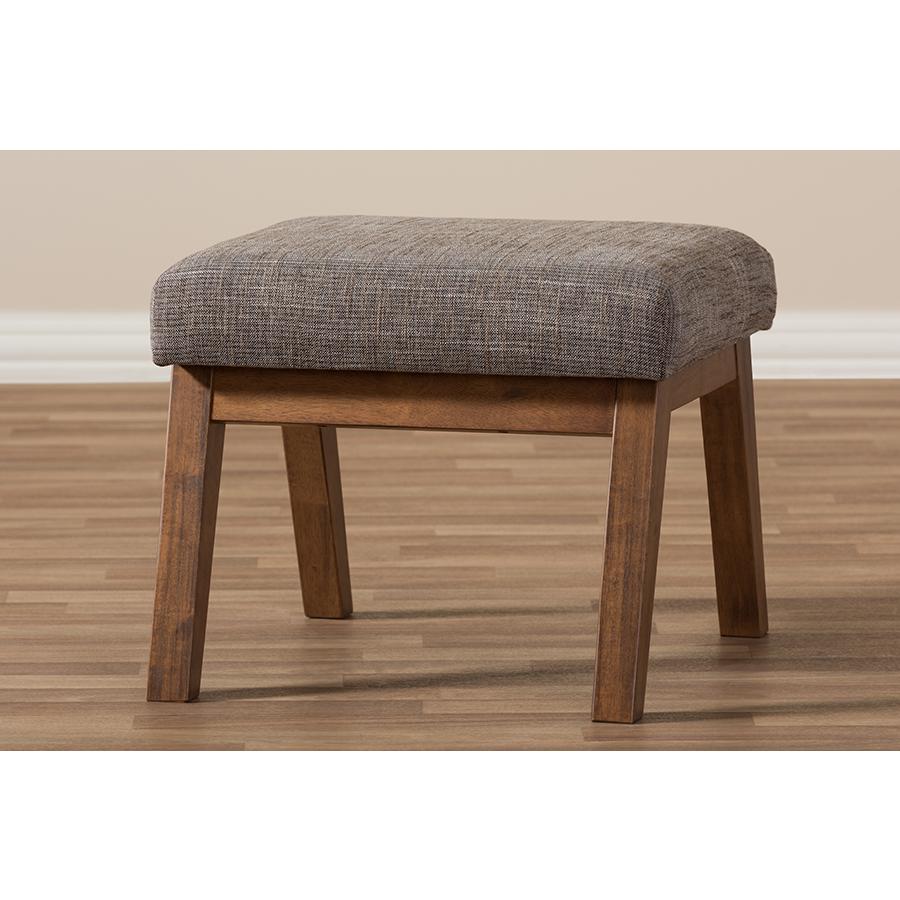 Walnut Wood Finishing and Gravel Fabric Upholstered Ottoman. Picture 5