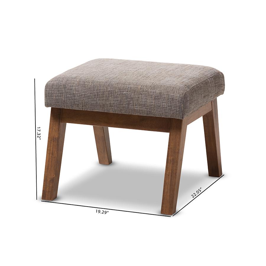 Walnut Wood Finishing and Gravel Fabric Upholstered Ottoman. Picture 6