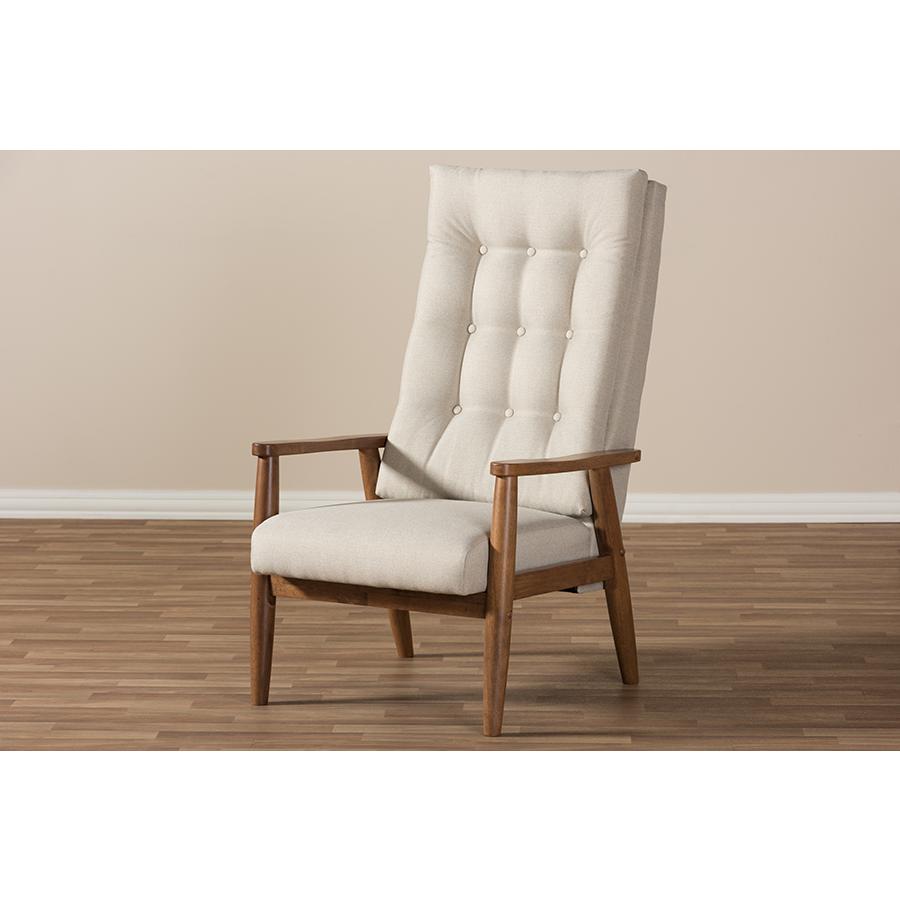 Light Beige Fabric Upholstered Button-Tufted High-Back Chair. Picture 8