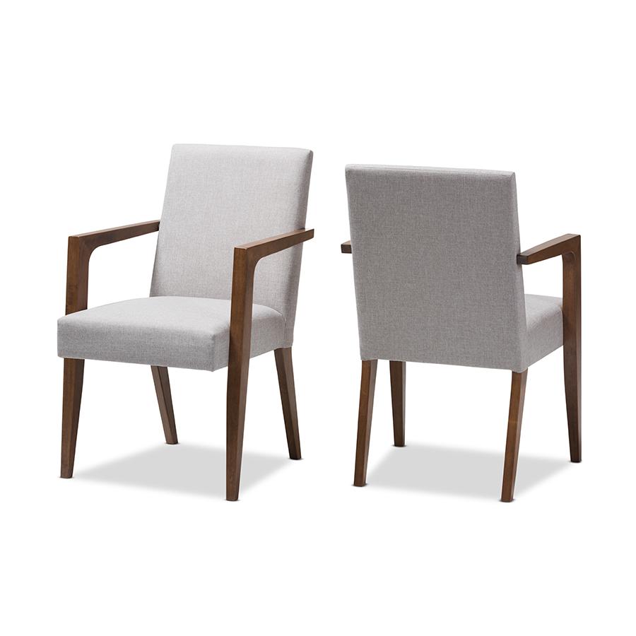 Andrea Mid-Century Modern Greyish Beige Upholstered Wooden Armchair, set of 2. Picture 1