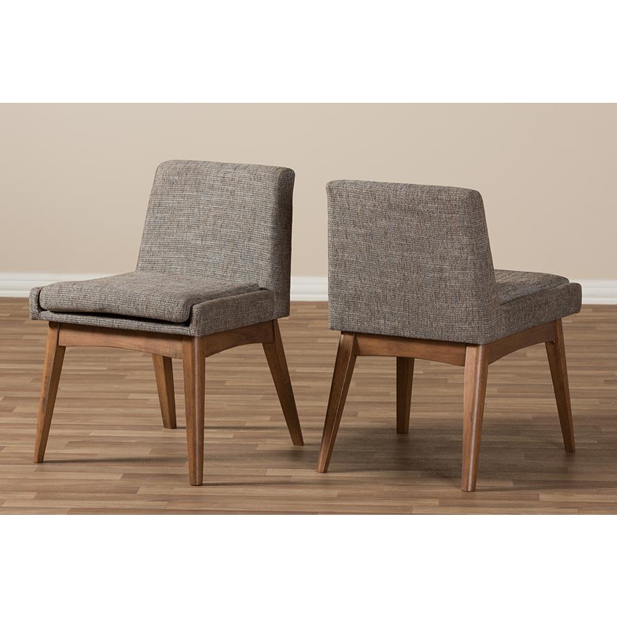 Walnut Wood Finishing and Gravel Fabric Upholstered Dining Side Chair (Set of 2). Picture 7