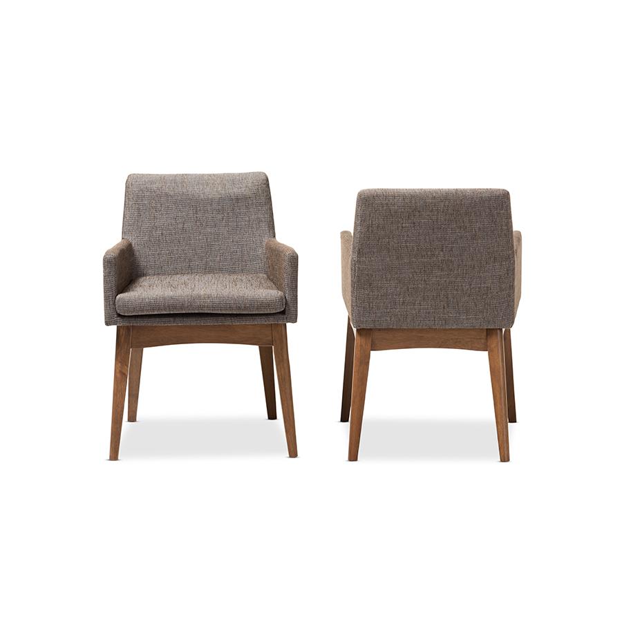 Walnut Wood Finishing and Gravel Fabric Upholstered Arm Chair (Set of 2). Picture 2