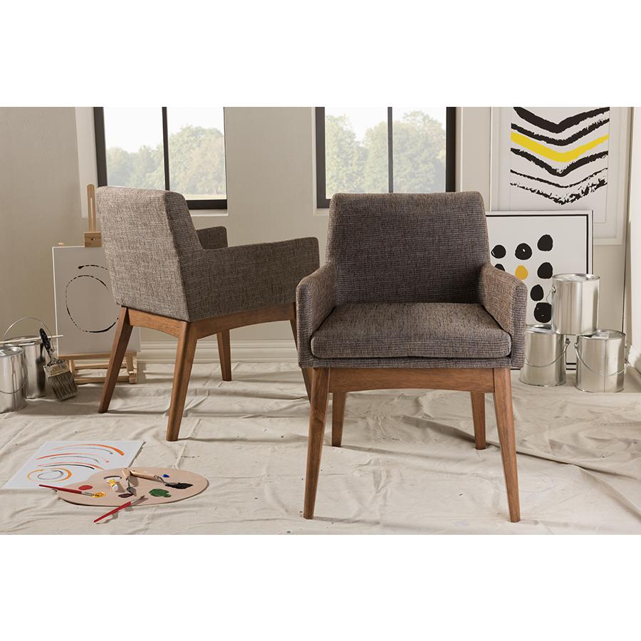 Walnut Wood Finishing and Gravel Fabric Upholstered Arm Chair (Set of 2). Picture 6