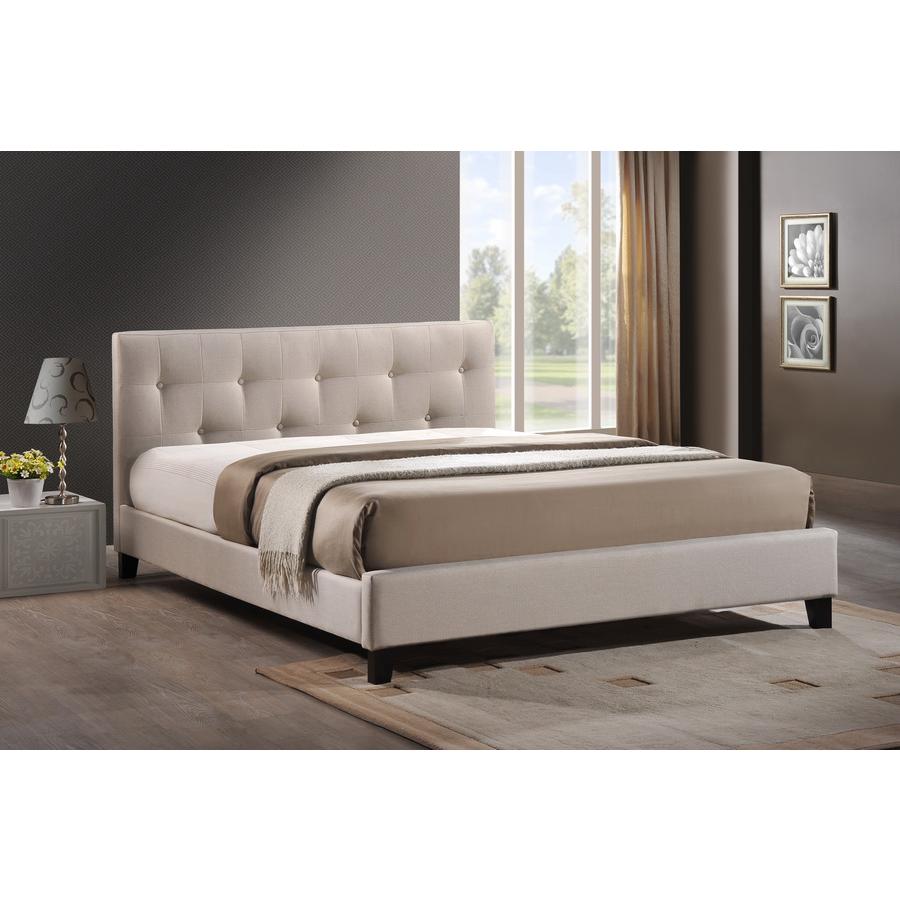 Annette Light Beige Linen Modern Bed with Upholstered Headboard - Full Size. Picture 1