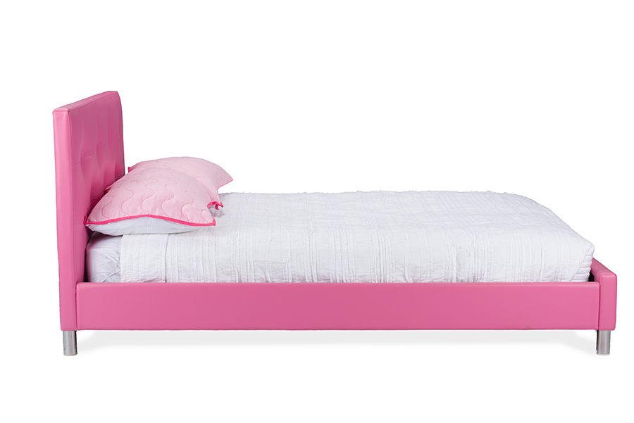 Barbara Pink Leather Full Size Bed with Crystal Button Tufting. Picture 4