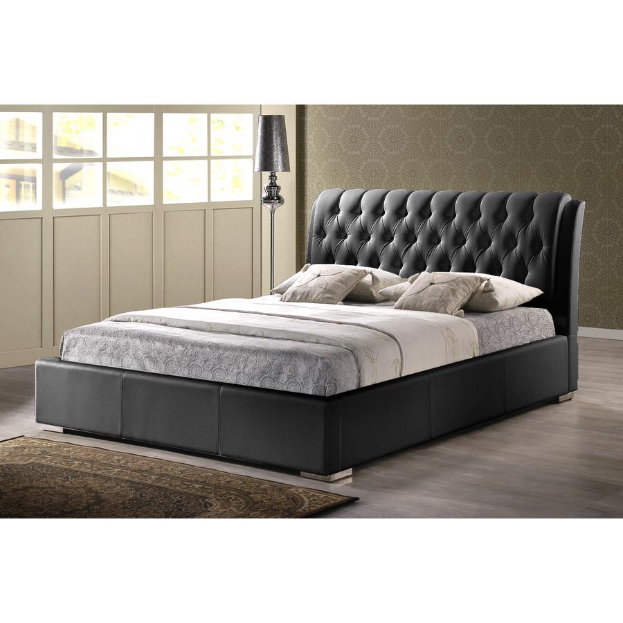 Black Bed with Tufted Headboard (Queen Size). Picture 1