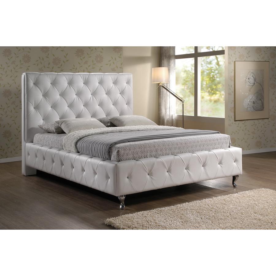 Stella Crystal Tufted White Bed with Upholstered Headboard - King Size. The main picture.