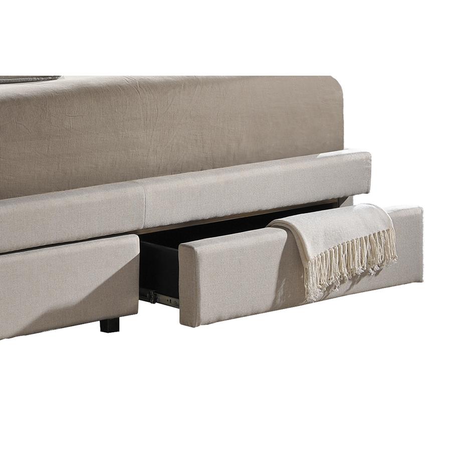 Button-Tufted Light Beige Fabric Upholstered Storage King-Size Bed with 2-drawer. Picture 1