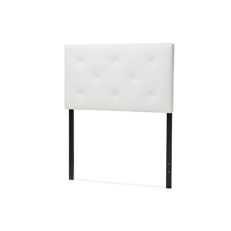 Baltimore Modern and Contemporary White Faux Leather Upholstered Twin Size Headboard. Picture 2