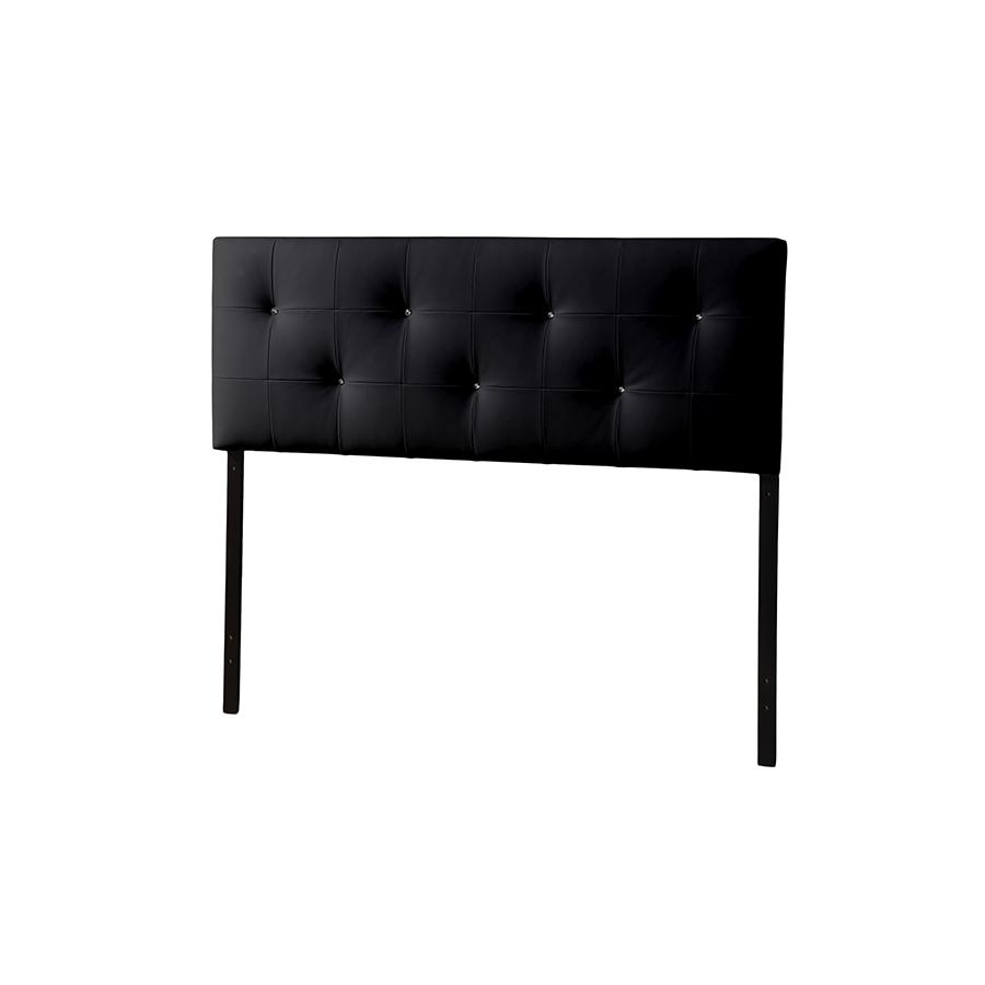 Dalini Modern and Contemporary King Black Faux Leather Headboard with Faux Crystal Buttons. Picture 1