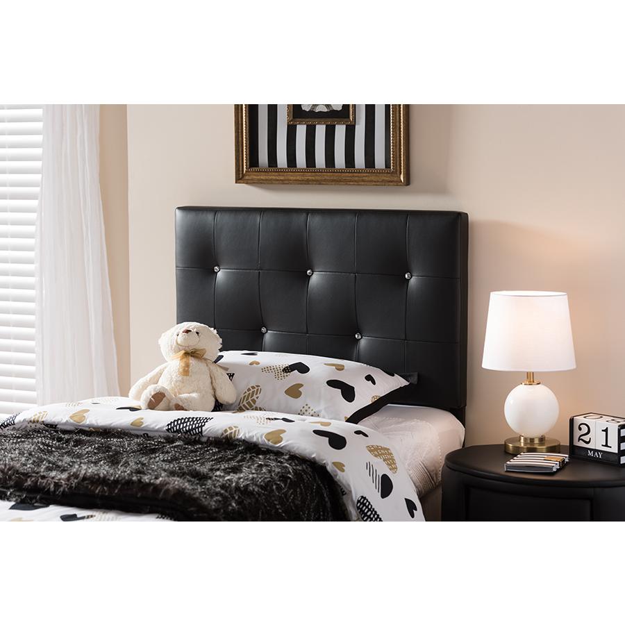 Kirchem Modern and Contemporary Black Faux Leather Upholstered Twin Size Headboard. Picture 4