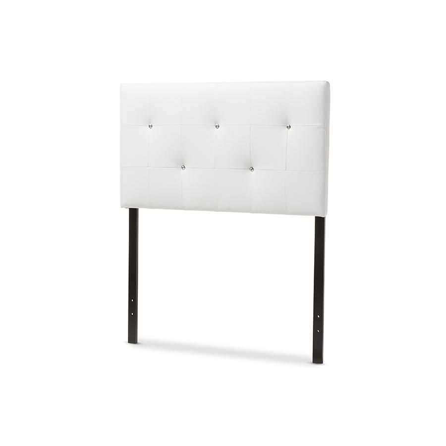 White Faux Leather Upholstered Twin Size Headboard. Picture 2