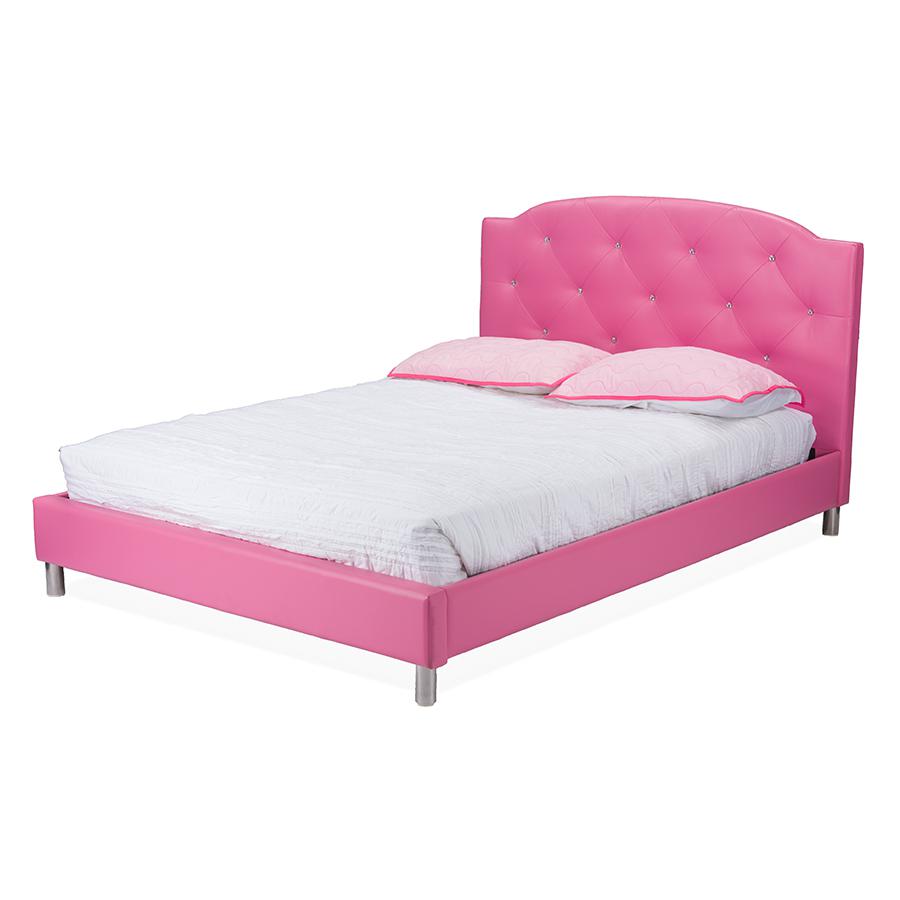 Pink Leather Full-Size Bed. Picture 1