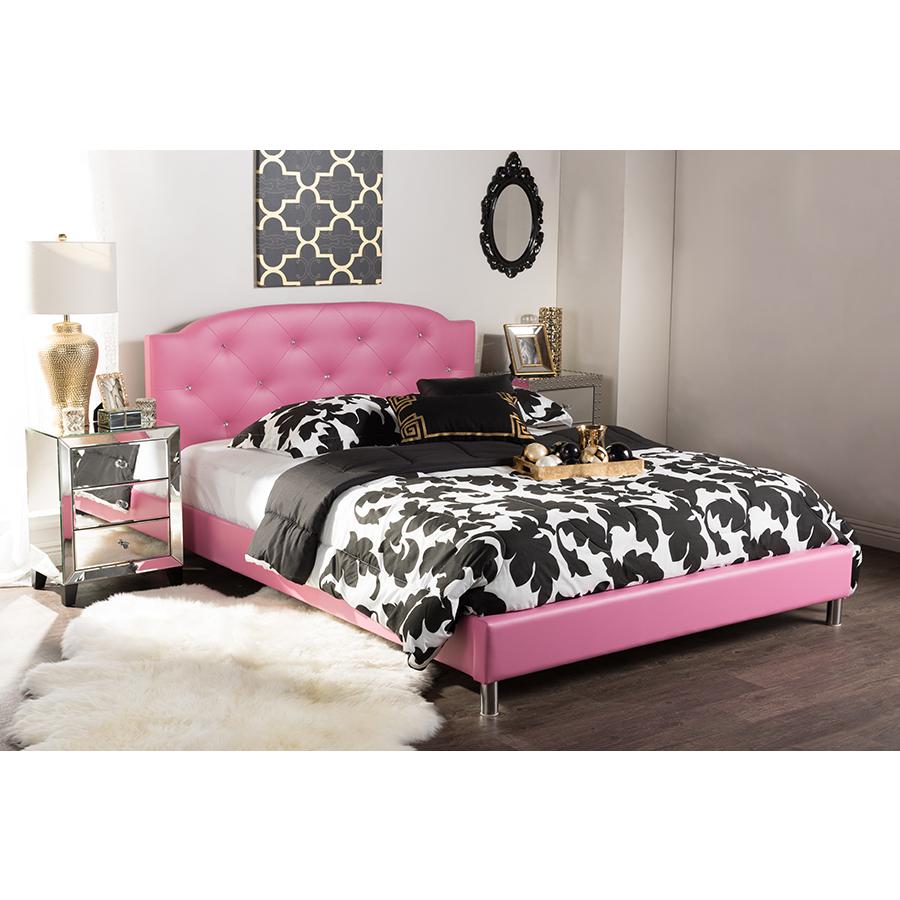 Hot Pink Faux Leather Queen Size Platform Bed. Picture 4