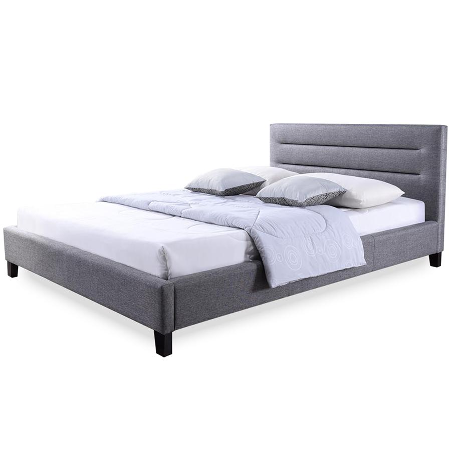 Queen Size Grey Fabric Upholstered Platform Base Bed Frame. Picture 4