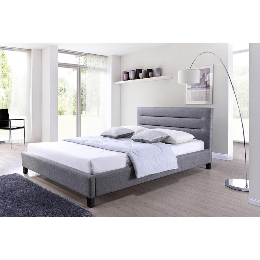 Hillary Modern and Contemporary Queen Size Grey Fabric Upholstered Platform Base Bed Frame. Picture 4