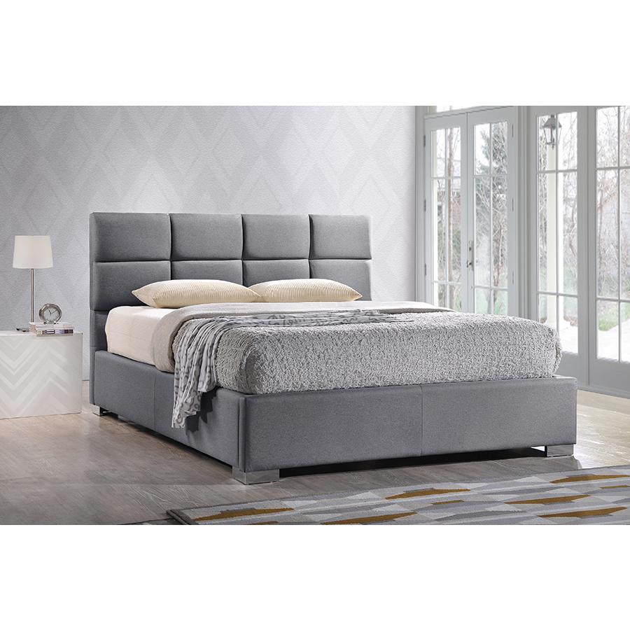 Sophie Modern and Contemporary Grey Fabric Upholstered Queen Size Platform Bed. Picture 3