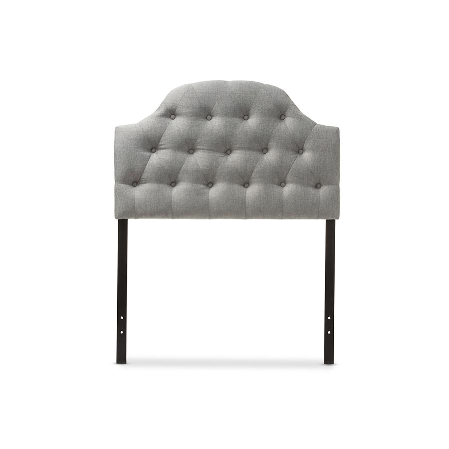 Morris Modern and Contemporary Grey Fabric Upholstered Button-Tufted Scalloped Twin Size Headboard. Picture 1
