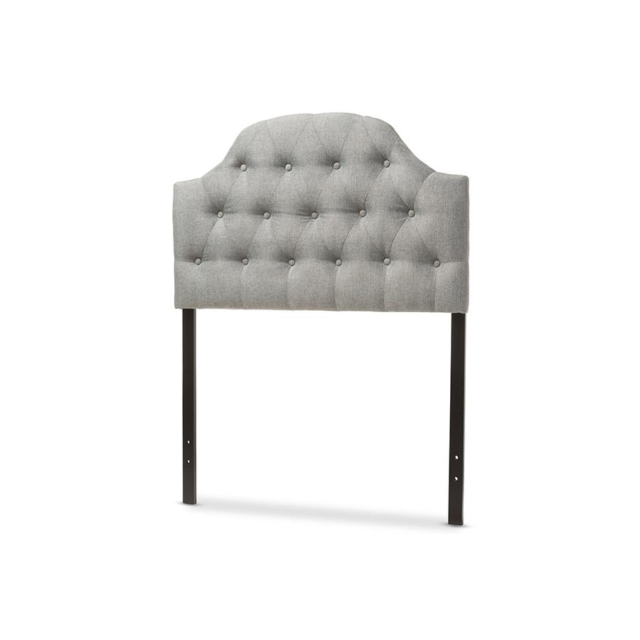 Morris Modern and Contemporary Grey Fabric Upholstered Button-Tufted Scalloped Twin Size Headboard. Picture 2