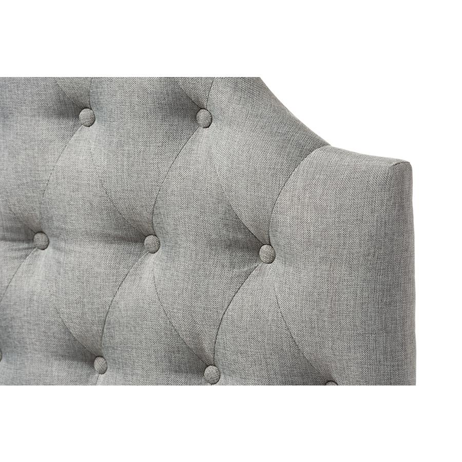 Morris Modern and Contemporary Grey Fabric Upholstered Button-Tufted Scalloped Twin Size Headboard. Picture 3