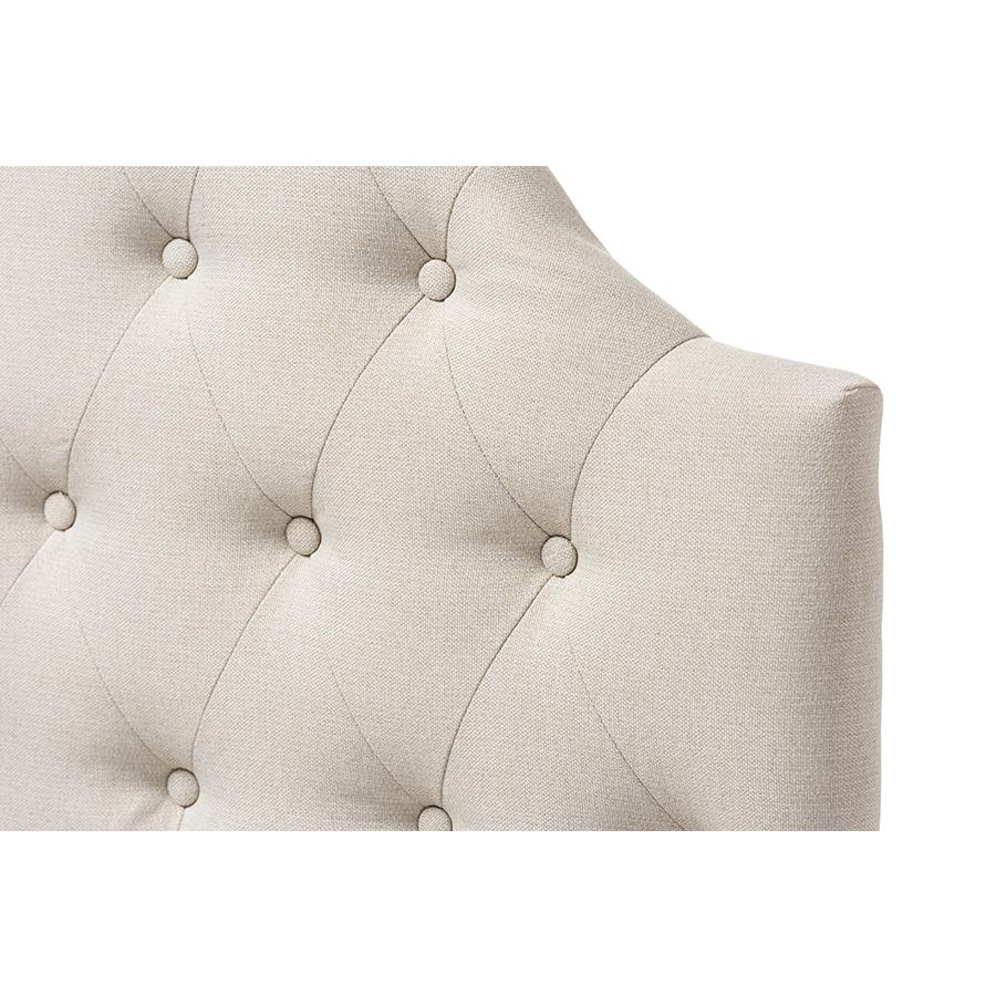 Light Beige Fabric Upholstered Button-Tufted Scalloped Twin Size Headboard. Picture 3