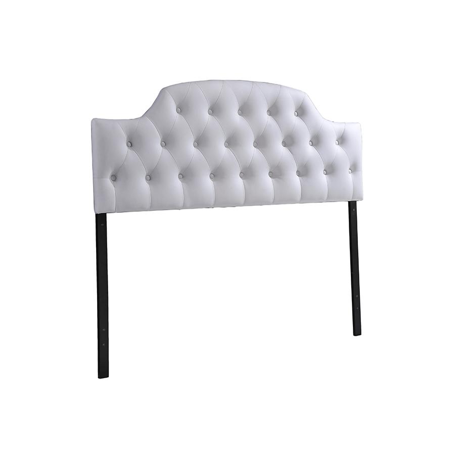 Morris Modern and Contemporary Queen Size White Faux Leather Upholstered Button-tufted Scalloped Headboard. Picture 1