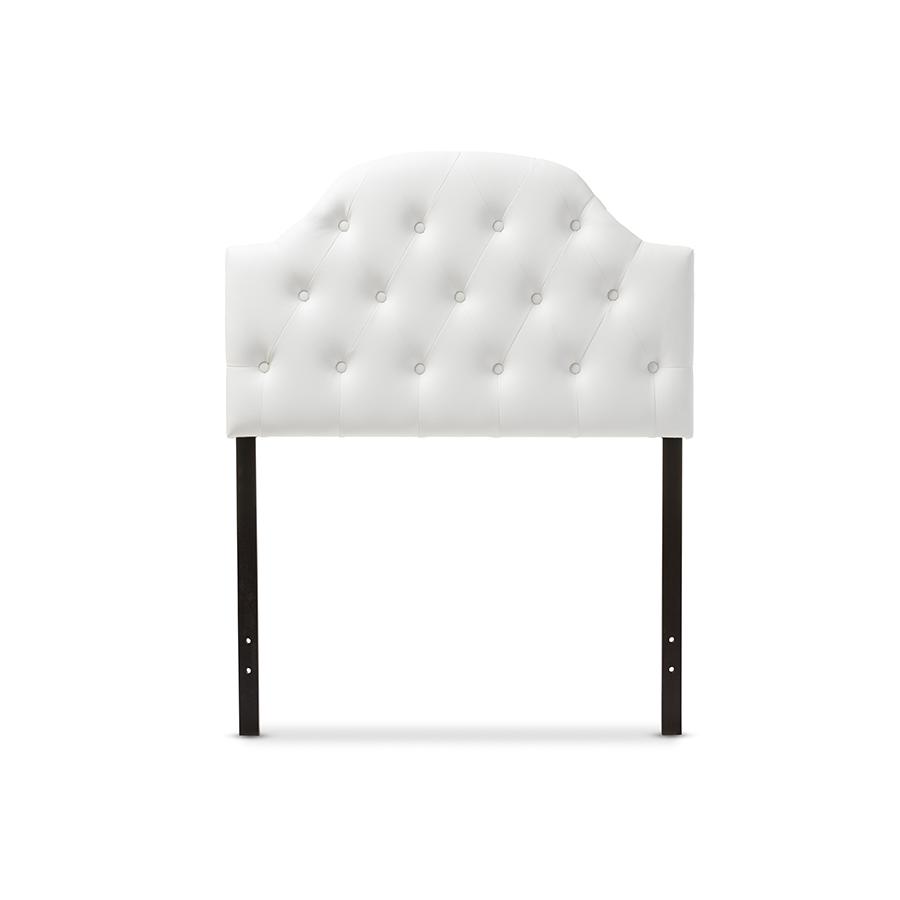 Morris Modern and Contemporary White Faux Leather Upholstered Button-Tufted Scalloped Twin Size Headboard. Picture 2