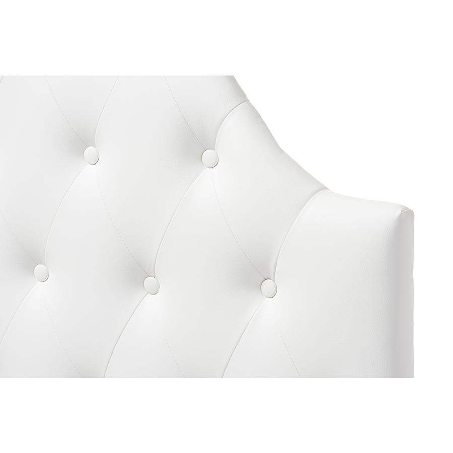 Morris Modern and Contemporary White Faux Leather Upholstered Button-Tufted Scalloped Twin Size Headboard. Picture 4