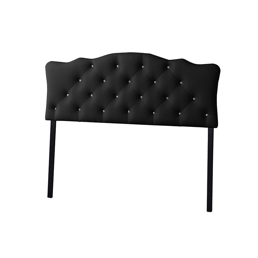 Rita Modern and Contemporary Full Size Black Faux Leather Upholstered Button-tufted Scalloped Headboard. Picture 1