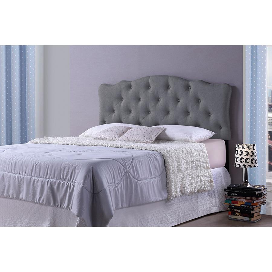Rita Full Size Grey Fabric Upholstered Button-tufted Scalloped Headboard. The main picture.