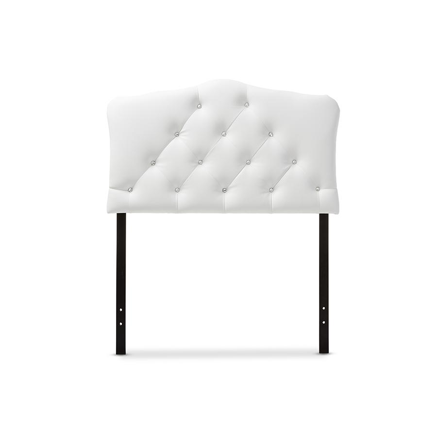 Rita Modern and Contemporary White Faux Leather Upholstered Button-Tufted Scalloped Twin Size Headboard. Picture 1