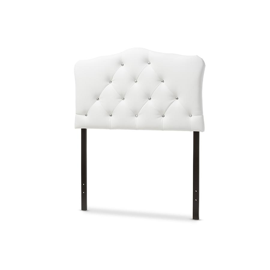 Rita Modern and Contemporary White Faux Leather Upholstered Button-Tufted Scalloped Twin Size Headboard. Picture 2