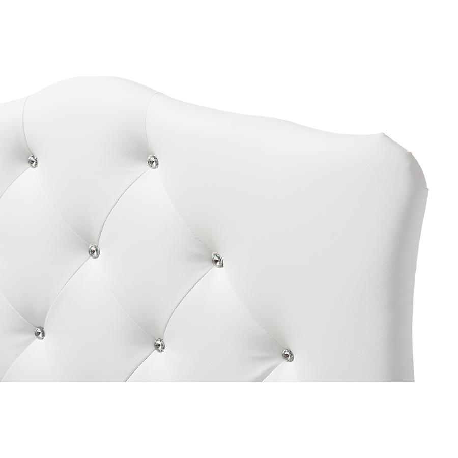 White Faux Leather Upholstered Button-Tufted Scalloped Twin Size Headboard. Picture 3