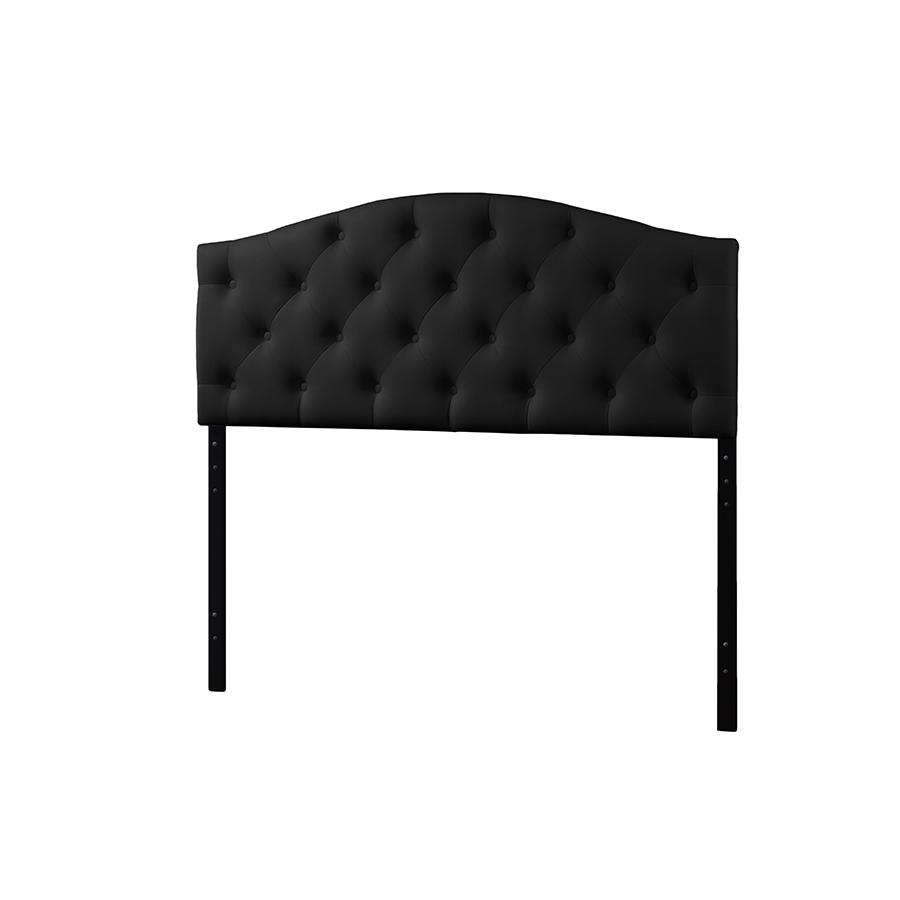 Myra Modern and Contemporary Queen Size Black Faux Leather Upholstered Button-tufted Scalloped Headboard. Picture 1
