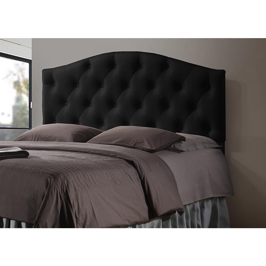 Myra Modern and Contemporary Full Size Black Faux Leather Upholstered Button-tufted Scalloped Headboard. Picture 2