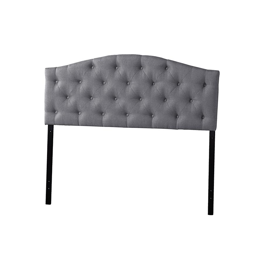 Myra Modern and Contemporary Queen Size Grey Fabric Upholstered Button-tufted Scalloped Headboard. The main picture.