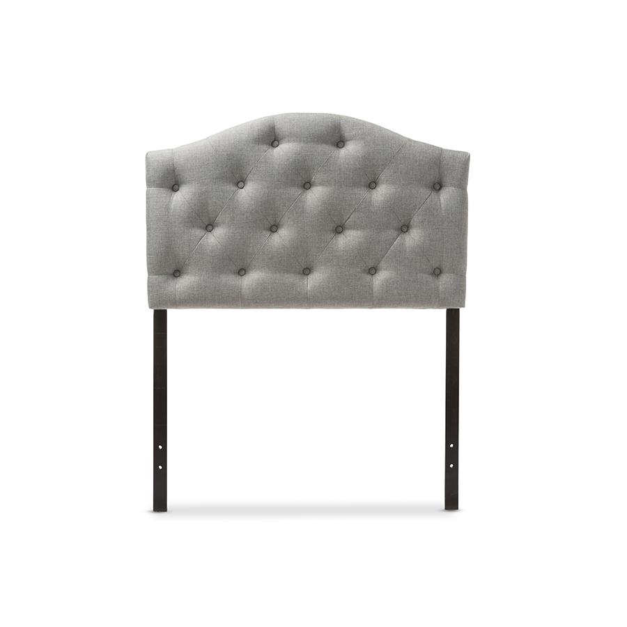 Myra Modern and Contemporary Grey Fabric Upholstered Button-Tufted Scalloped Twin Size Headboard. Picture 1