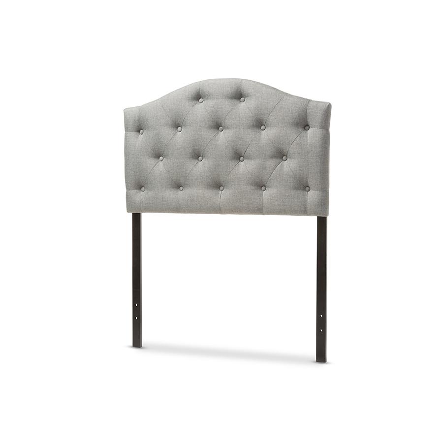 Myra Modern and Contemporary Grey Fabric Upholstered Button-Tufted Scalloped Twin Size Headboard. Picture 2