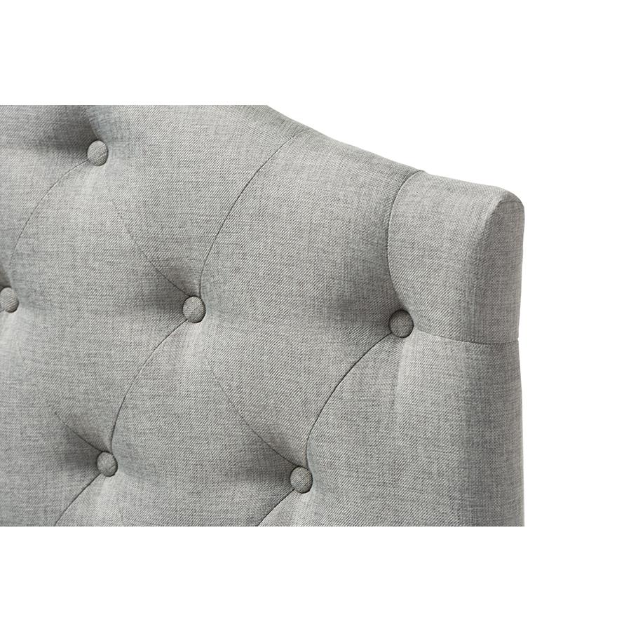 Grey Fabric Upholstered Button-Tufted Scalloped Twin Size Headboard. Picture 3