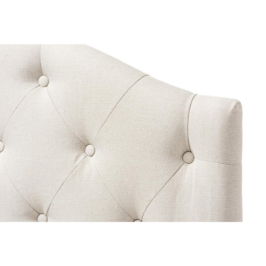Myra Modern and Contemporary Light Beige Fabric Upholstered Button-Tufted Scalloped Twin Size Headboard. Picture 3