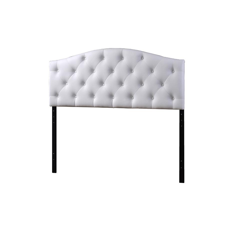 Myra Modern and Contemporary Queen Size White Faux Leather Upholstered Button-tufted Scalloped Headboard. The main picture.
